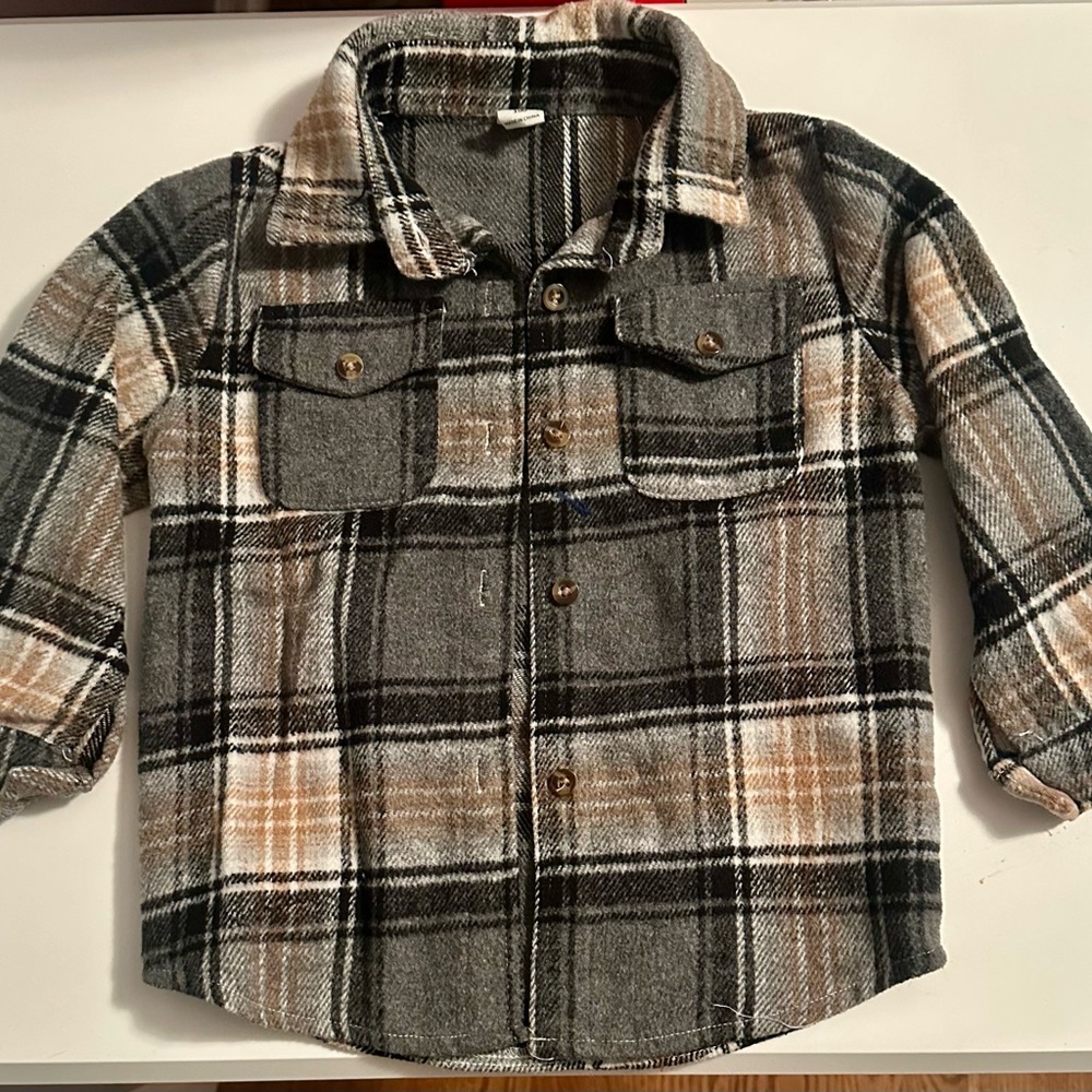 SHEIN Kids Plaid Shirt - Black and Cream